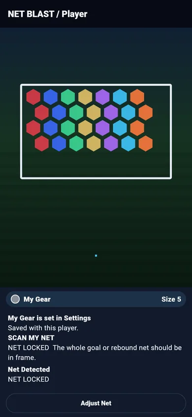 Net Blast screen with colored hex tiles filling the goal
