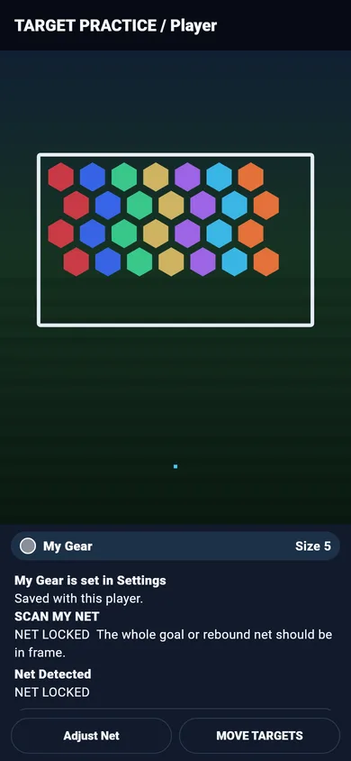 Target Drills screen with targets placed inside a locked goal frame